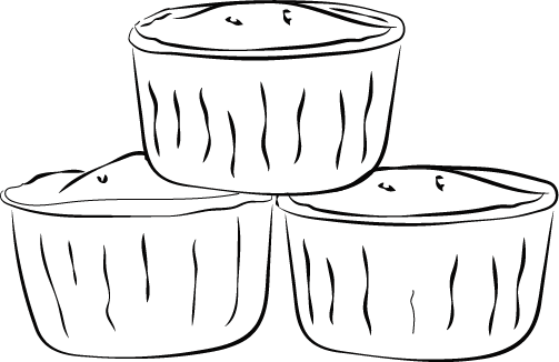 A vector line drawing of three pork pies