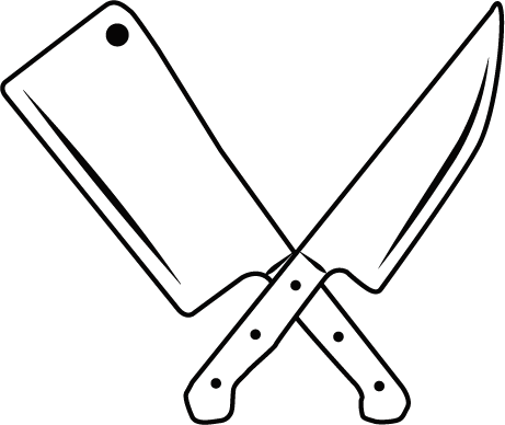 A vector line drawing of two butchers knives crossing over